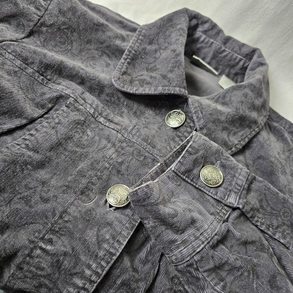 Chico's Jackets & Blazers - Chico's Women's Sz 1 Black Floral Corduroy Jacket Button Up